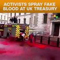 Activists Spray Fake Blood At UK Treasury