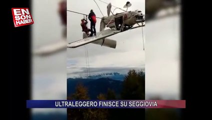 Kaza yapan uçak, teleferik tellerine takıldı