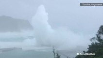 Wild waves during Japan's worst storm in decades