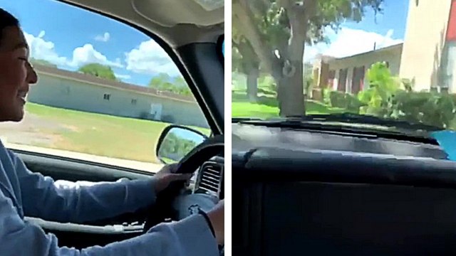 Sa toute première fois au volant avec son père ne dure pas très longtemps