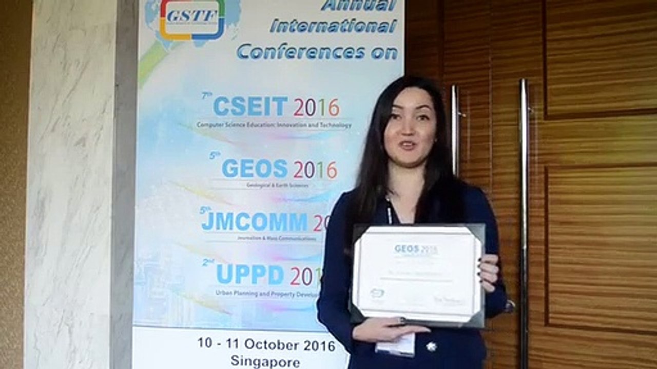 GEOS 2016 Ms. Dinara Talgarbayeva Best Student Paper
