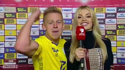 Zinchenko celebra la clasificación para la Eurocopa 2020 asaltando a gritos un plató