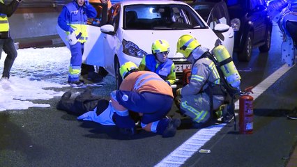 Simulacro de accidente de tráfico en el túnel de Miravete