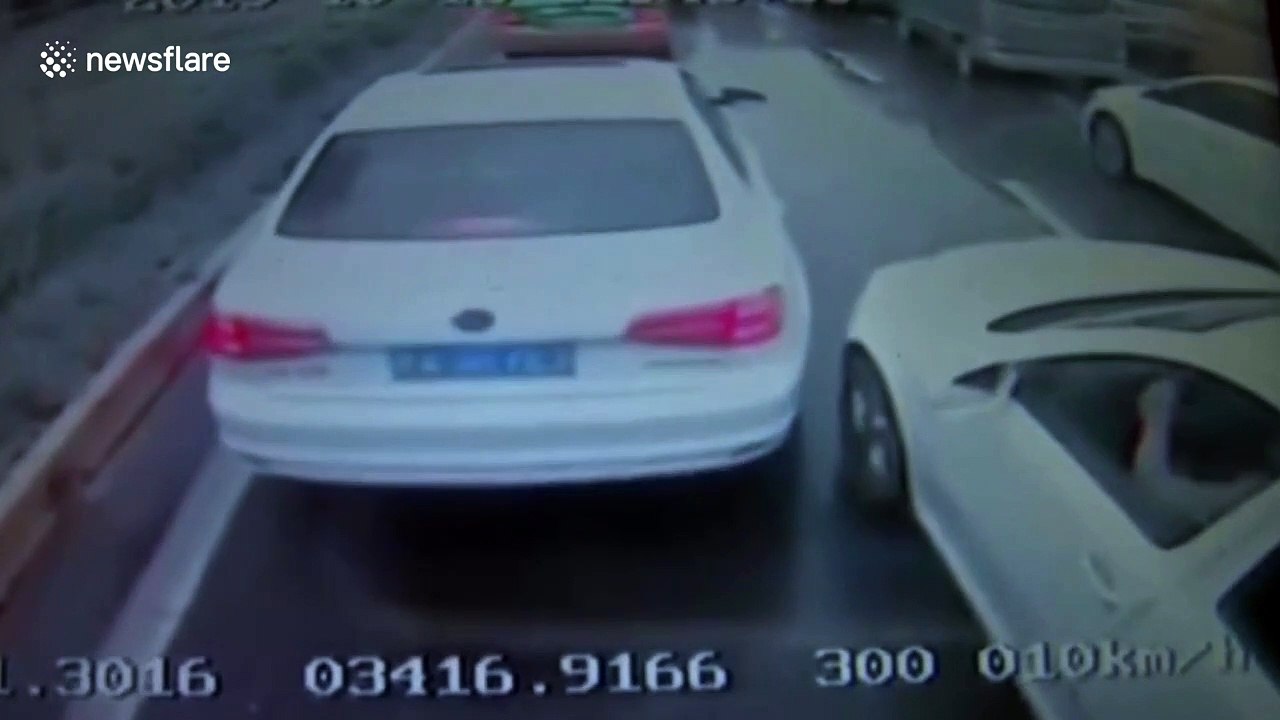 Angry motorist breaks into bus THROUGH WINDOW then kicks out at driver