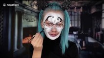 Talented makeup artist turns herself into spooky character for Halloween