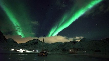 Aurora Borealis Cascades Sky in Alien-Green Light