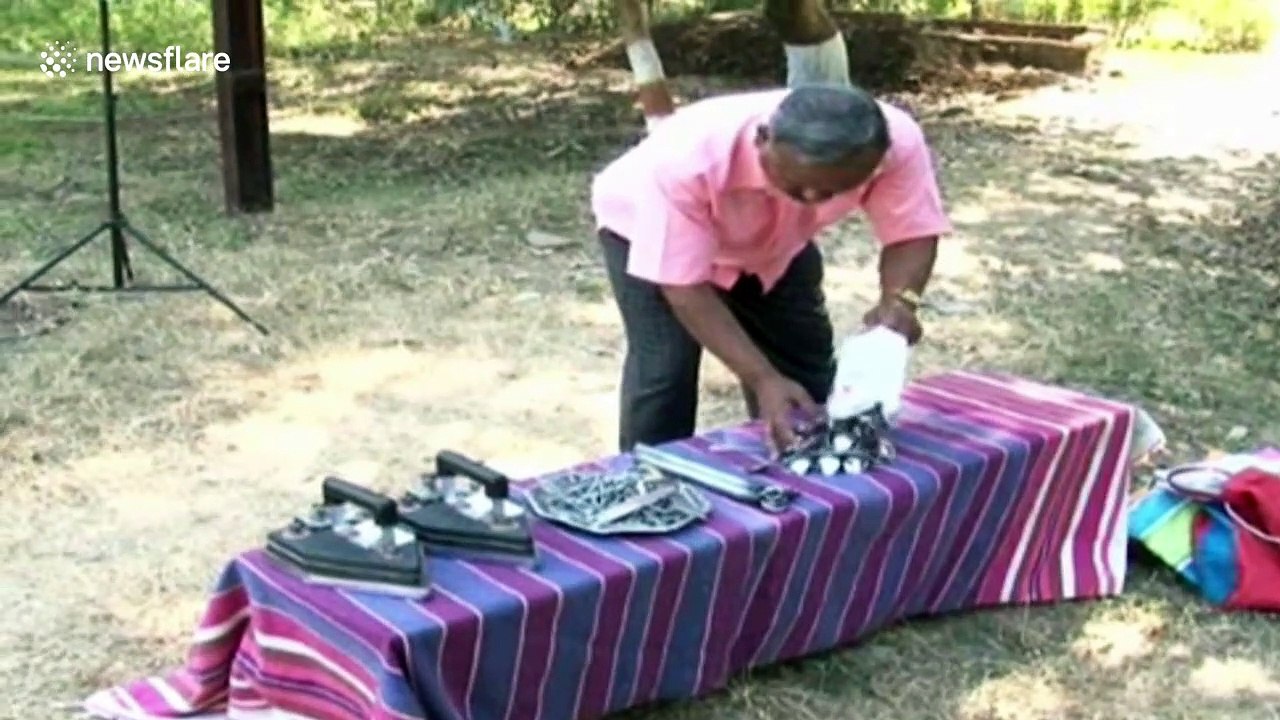 Incredible 'magnetic man' has unusual ability to attract metal objects to his body in central India