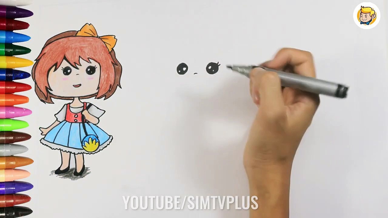 How to draw a cute girl with a bag - learn drawing with Sim Tv Plus