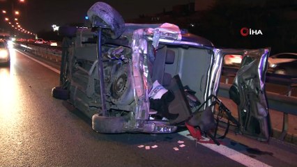 TEM’de otomobilin çarptığı araç takla attı: 2 yaralı