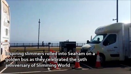 Slimming World's 50th anniversary golden bus in Seaham