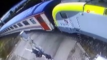 Yaşlı kadının hayatını kaybettiği feci tren kazası kamerada