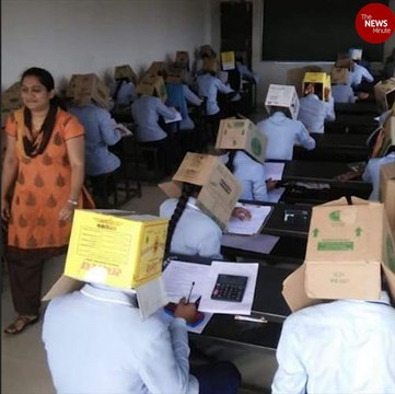 Karnataka students made to wear cartons on their heads to avoid copying in exams