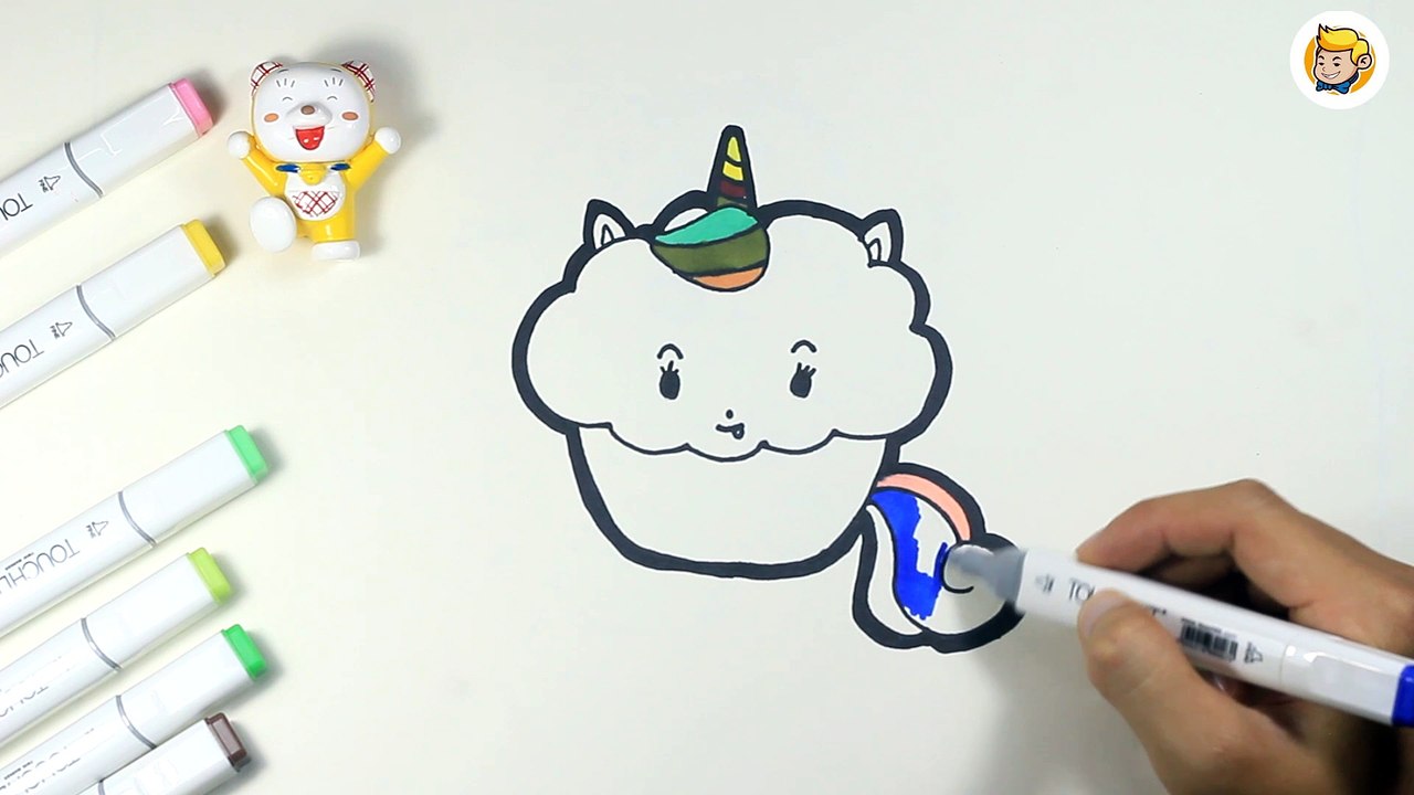 Draw and color the cute unicorn cake