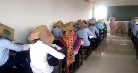 Hindistan'da skandal uygulama! Okulda kopyaya karton kutuyla önlem aldılar