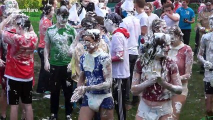 Students get messy as massive foam fight takes place at Scotland's University of St. Andrews