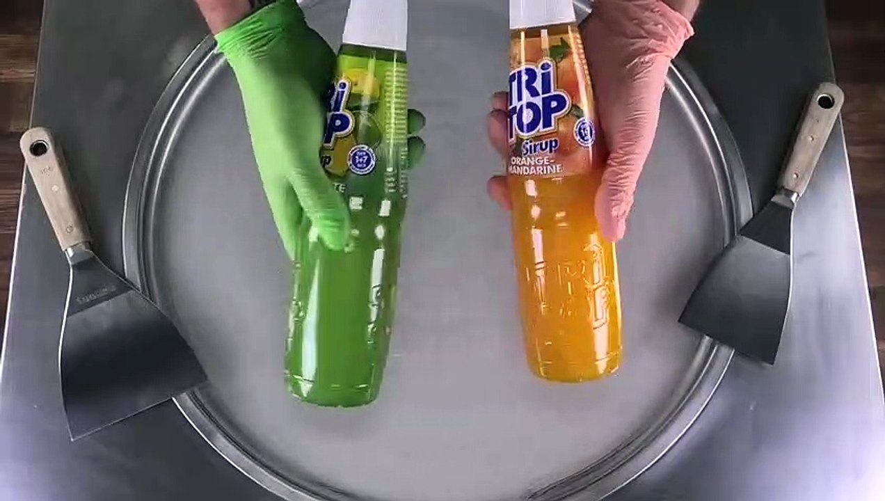 Lemon & Orange Ice Cream Rolls - how to make satisfying rolled Ice Cream with Tri Top Syrup