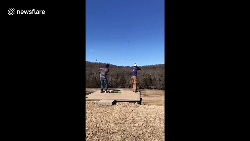 Holy skeet! Insane moment of skill as golf ball gets SHOT