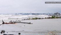 Strong winds and rough surf hammer shoreline