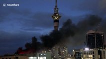 Time-lapse footage shows thick smoke pouring from fire at Auckland's SkyCity convention centre at 21:24 pm NZ time
