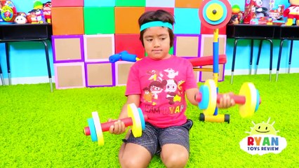 Ryan Pretend Play Working out to be strong and learn Why We Sweat!!!