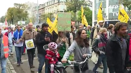 Protesters march in Strasbourg to demand new agricultural policy