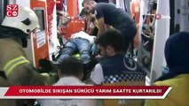 Kaza yaptığı araçta sıkıştı, ekipler saatlerce kurtarmaya çalıştı