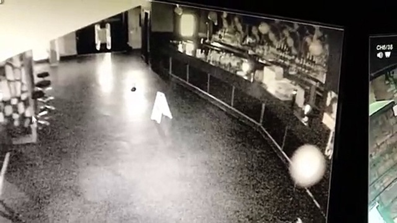 Spooky CCTV captures what appears to be a poltergeist knocking down bar stool and rattling glasses in a deserted nightclub