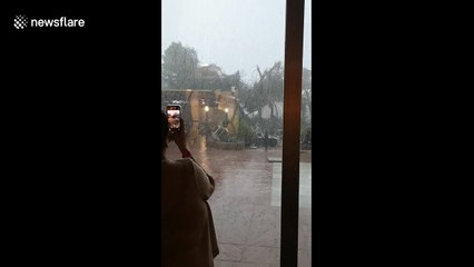UK holiday goers stuck inside hotel watch in shock as tornado strikes Ibiza