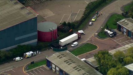 Aerial views of industrial park where British police found 39 bodies