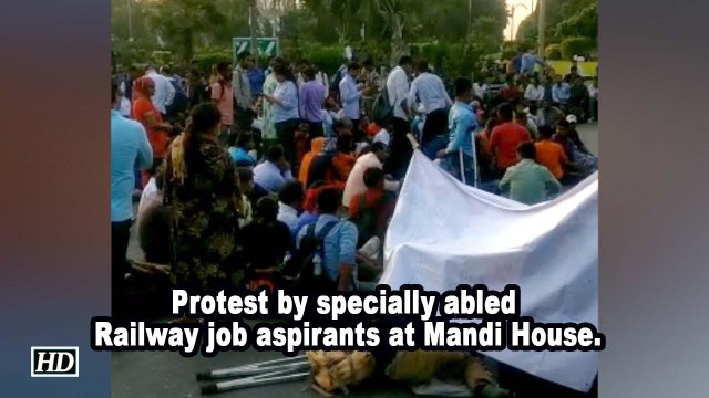Protest by physically challenged Railway job aspirants at Mandi House.