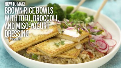 How to Make Brown Rice Bowls with Tofu Broccoli and MisoYogurt Dressing