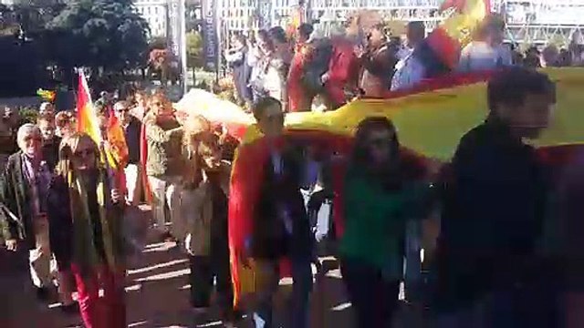 Los asistentes a la concentración de Vox con la bandera de 1.000 metros cuadrados