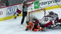 Joonas Korpisalo scrambles to keep Flyers at bay
