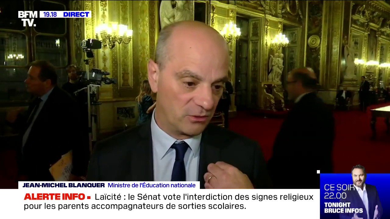 Laïcité: "L'expression 'pas interdit mais pas souhaitable' résume la situation juridique actuelle", déclare Jean-Michel Blanquer après le vote du Sénat