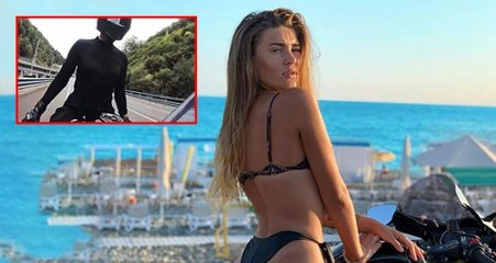 Motosikletli Rus modelin kaza yaptığı anlar kameraya yansıdı