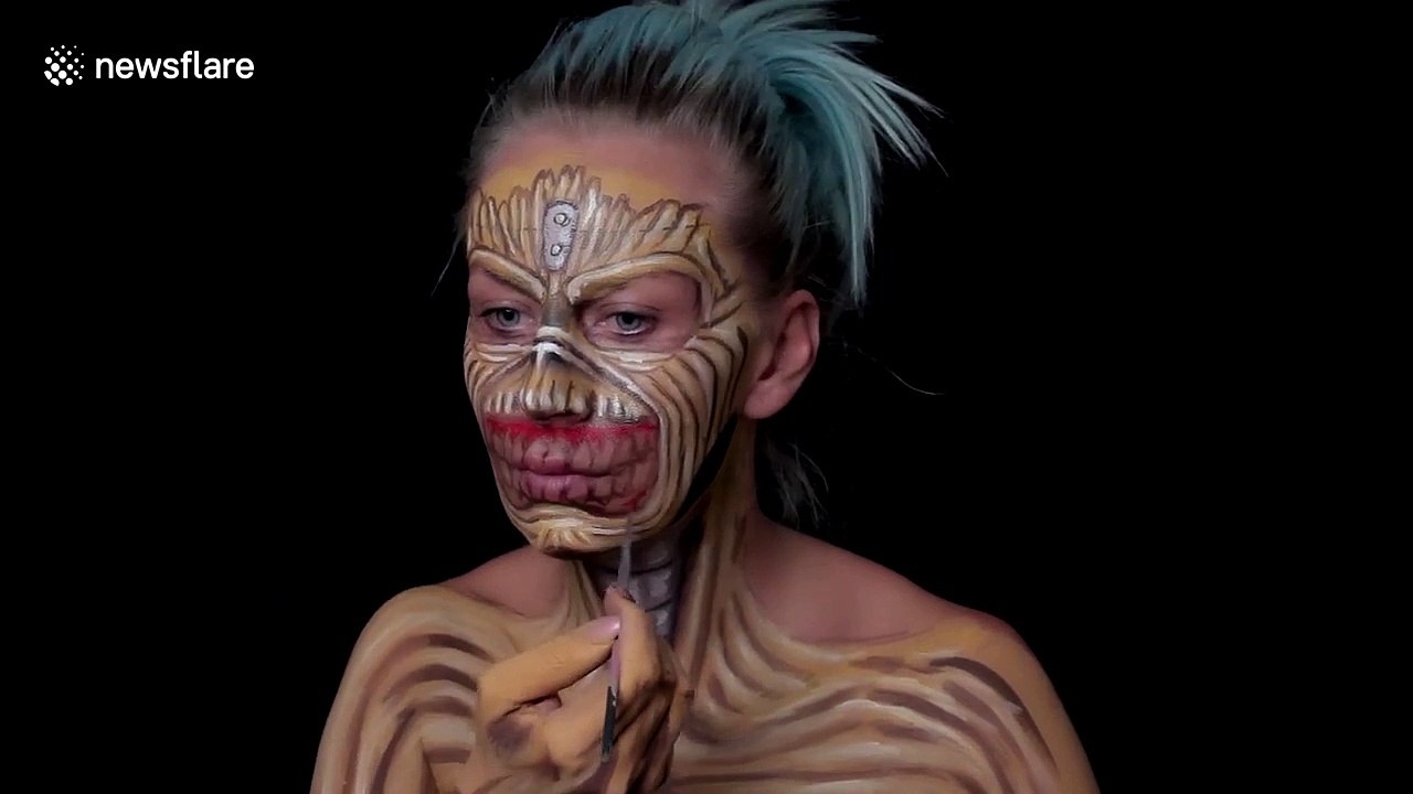 Make-up artist transforms herself into Iron Maiden's 'Seventh Son of a Seventh Son' album cover