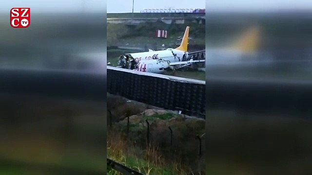 Pistten savrulan uçak 3 parçaya ayrıldı
