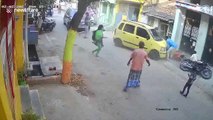 Driving lesson gone wrong: Young learner accidentally accelerates and crashes into his neighbours in south India