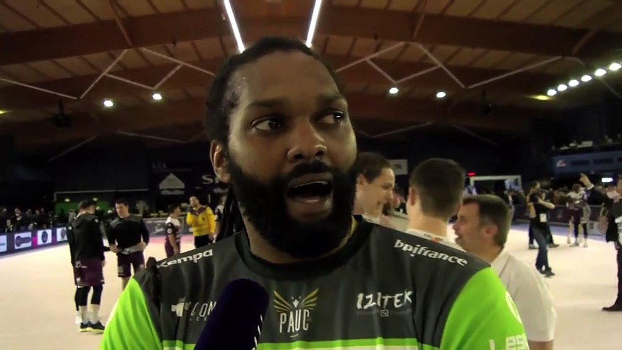 Wesley Pardin après la victoire du PAUC à Istres Provence Handball