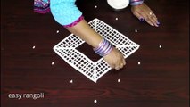 Beginners muggulu designs with 7x1 straight dots - easy rangoli designs - simple kolam with dots