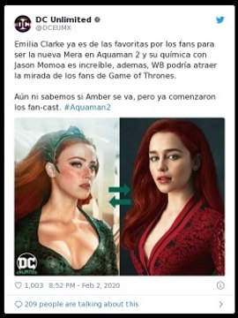 Aquaman 2: ¿adiós Amber Heard, hola Emilia Clarke?