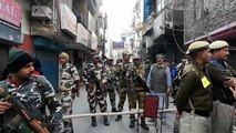 Security forces march through Shaheen Bagh as polling continues in Delhi