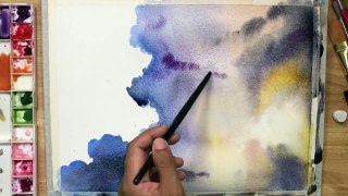 Speed painting watercolor Sky | วาดท้องฟ้าวันฝนตก