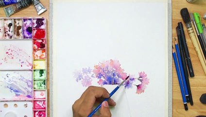 Speed painting watercolor Flowers in a vase | วาดดอกไม้ในแจกันแบบไม่ร่างภาพ