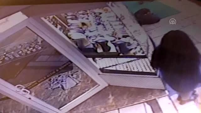 Soğuktan etkilenen köpeğin üzerine battaniye örten hayvansever güvenlik kamerasında