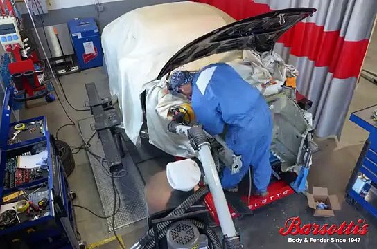 Porsche auto body repair with Celette frame machine in Barsotti's Body u0026 Fender Service-Californ