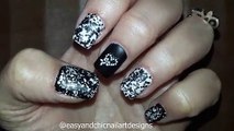 NAIL ART TUTORIAL -Super Easy Black White Nail Design for Valentines Day-NAIL TUTORIAL-STEP by STEP