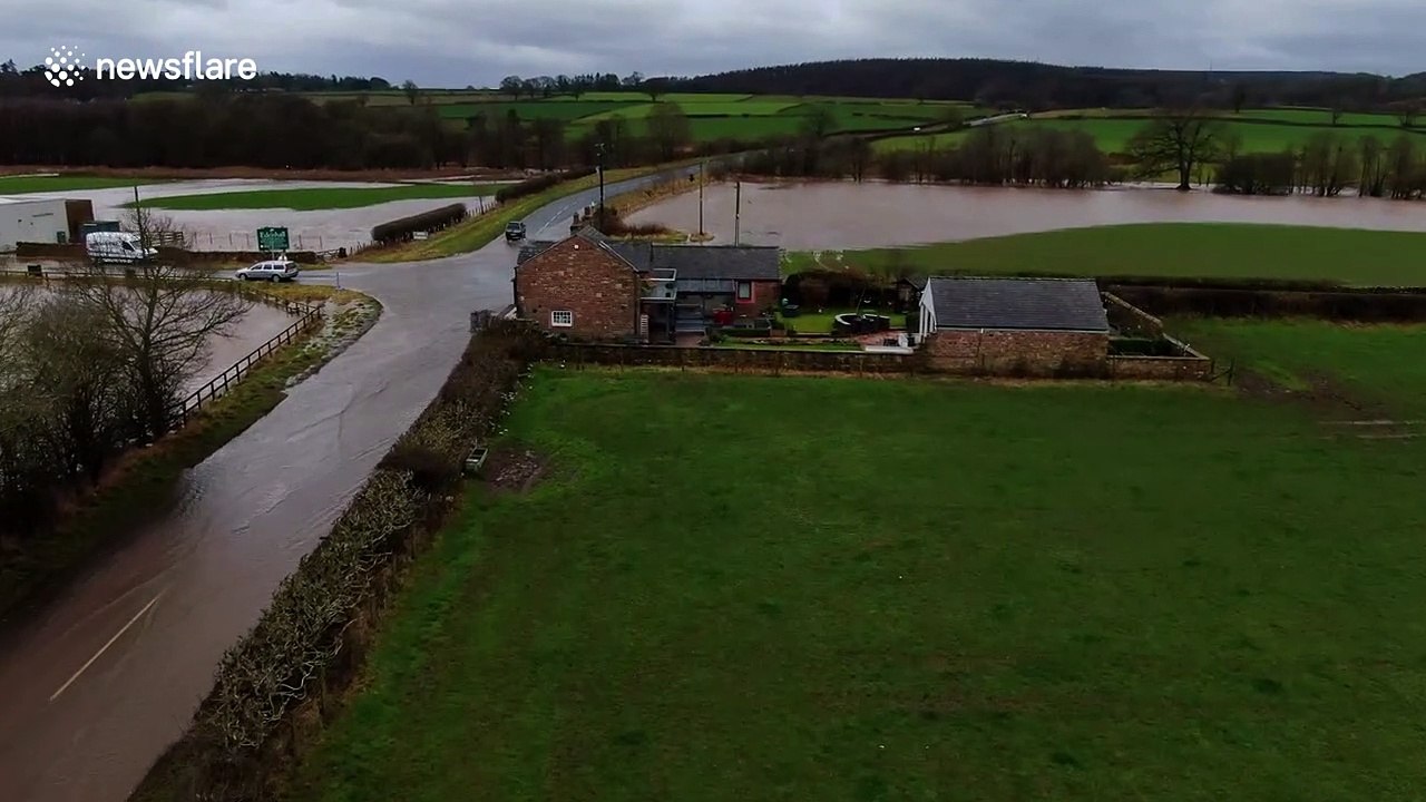 Drone footage shows severe flooding across Cumbria during Storm Ciara