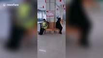 Chinese pharmacy counters covered with plastic to prevent the spread of coronavirus