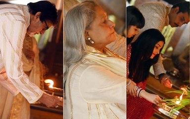 Descargar video: Inside pics from bachchans Diwali Pooja at jalsa  Amitabh Bachchan  Aishwarya-Abhishek